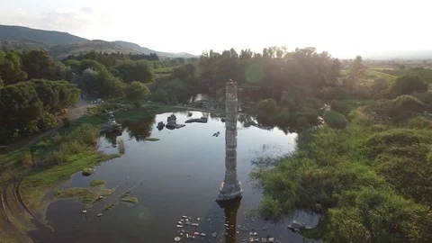 The only remaining column of Great Artemis Temple. Ephesus. Turkey. DJI-0302-02. Video stock 102498550