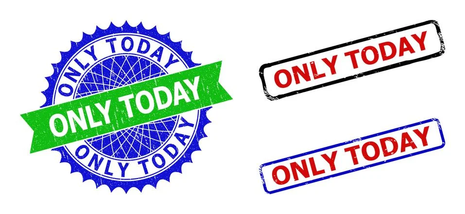 ONLY TODAY Rosette and Rectangle Bicolor Stamp Seals with Rubber Surfaces Illustrazione stock