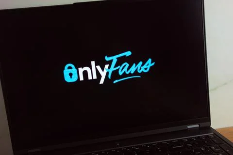 OnlyFans content subscription service logo on laptop Stock Photos
