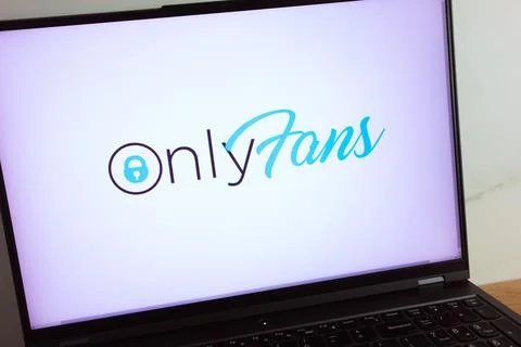 OnlyFans content subscription service logo on laptop Stock Photos