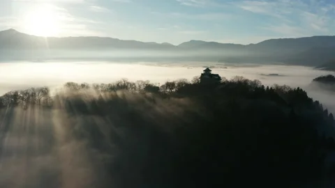Ono Castle and Cloud Sea Town in the Asahi Stock Footage 162012393