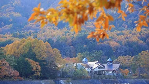 Onsen (hot spring) in autumn. Stock Footage 82427699