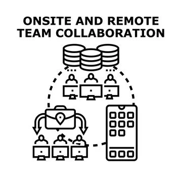 Onsite and remote team collaboration working concept Illustrazione stock