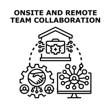 Onsite and remote team collaboration connecting global workforce Stock Illustration
