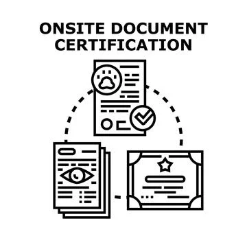 Onsite document certification process concept illustration Stock Illustration