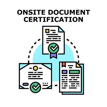 Onsite document certification process for official validation Stock Illustration