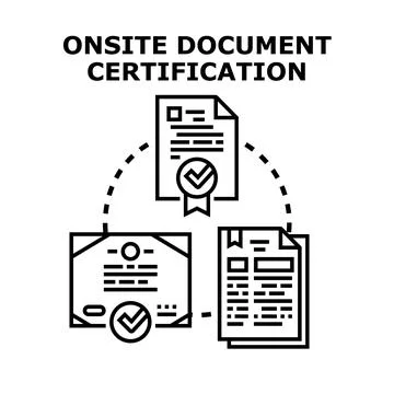 Onsite document certification process for official validation Stock Illustration