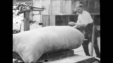ONTARIO - 1917 - Wool sacks are stenciled for shipment. Stock Footage 323260113