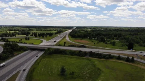 Ontario Canada Highway 416 to 401 aerial Video stock 170851153