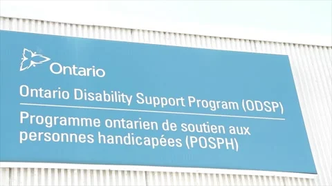 Ontario disability support program ddsp writing caption text sign in english Stock Footage 252042811