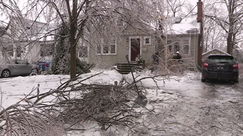 Ontario ice and freezing rain winter storm damage Stock Footage 36762453