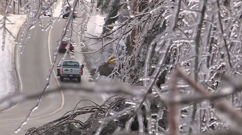Ontario ice and freezing rain winter storm damage Stock Footage 36769979