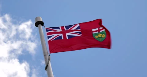 Ontario provincial flag blows in the wind Video stock 287485077