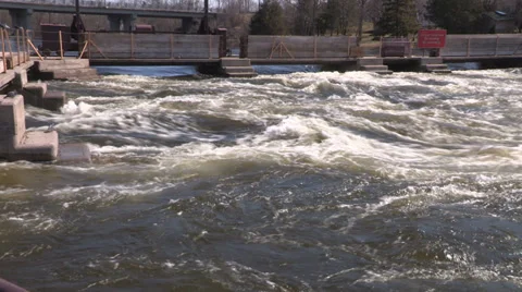 Ontario spring flood and raging river Stock Footage 37348171