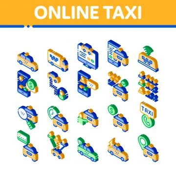 OnTaxi Isometric Elements Icons Set Vector Illustrazione stock
