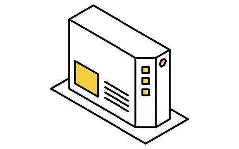 ONU optical network unit isometric line icon with fiber optic connection an.. Stock Illustration