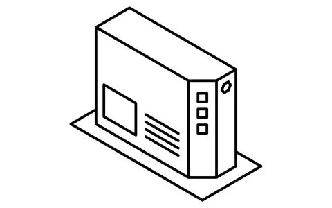 ONU optical network unit isometric line icon with fiber optic connection an.. Illustrazione stock