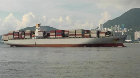 OOCL Container Ship -3- In Profile Stock Footage 51138531