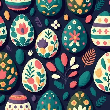 Ood themed collection of easter eggs as pattern background Stock Illustration