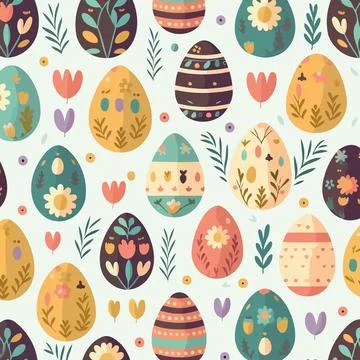 Ood themed collection of easter eggs as pattern background Stock Illustration