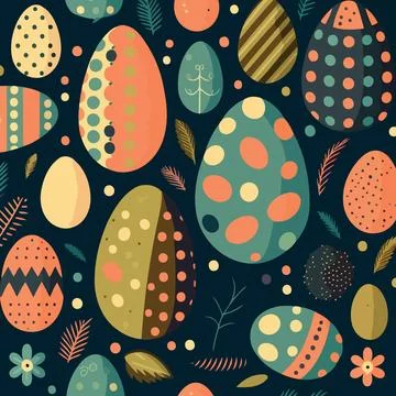 Ood themed collection of easter eggs as pattern background Stock Illustration