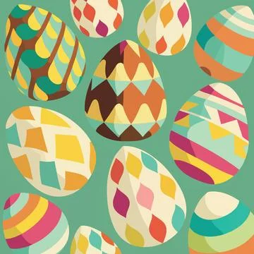 Ood themed collection of easter eggs as pattern background Stock Illustration