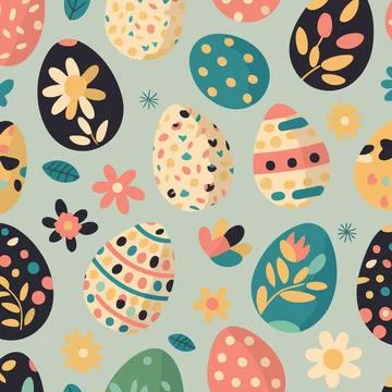 Ood themed collection of easter eggs as pattern background Stock Illustration