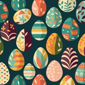 Ood themed collection of easter eggs as pattern background Stock Illustration