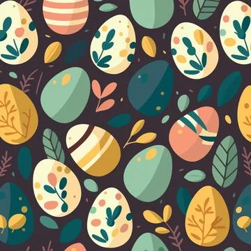 Ood themed collection of easter eggs as pattern background Stock Illustration