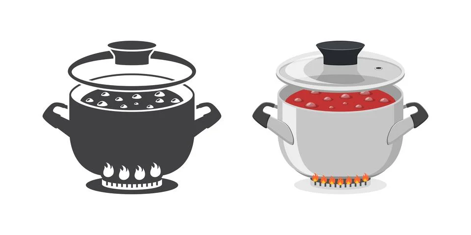 ?ooking pot icon in flat style. Saucepan vector illustration on isolated ba.. Illustrazione stock