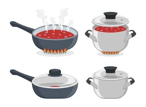 ?ooking pot icon set in flat style. Saucepan vector illustration on isolate.. Stock Illustration