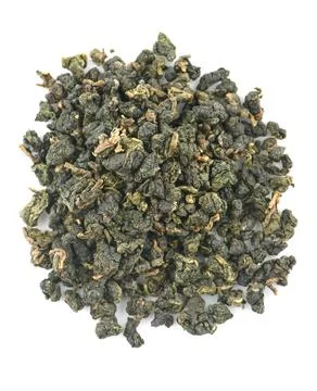 Oolong tea on white background. Top view. Close up. Stock Photos