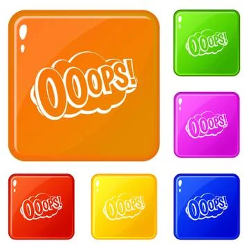 OOOPS, comic book explosion icons set vector color イラスト素材