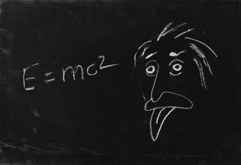 Ooops. the genius albert einstein show tongue. sketch on blackboard. Stock Photos