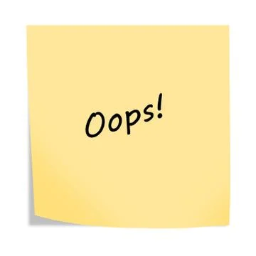 Oops 3d illustration post note reminder on white with clipping path Stock Illustration