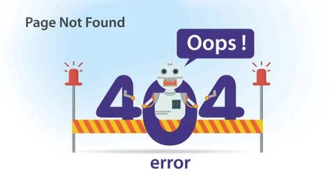 Oops 404 error page not found Flat illustration of an Internet connection pro Stockillustratie