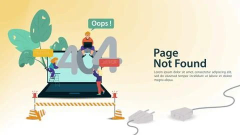 Oops 404 error page not found Internet connection problems small people tryin Stockillustratie