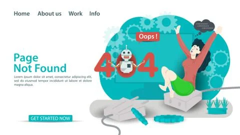 Oops 404 error page not found banner Internet connection problems girl sittin Stockillustratie