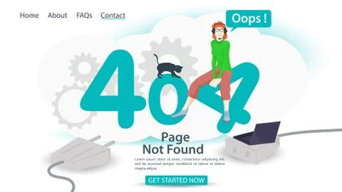 Oops 404 error page not found banner Internet connection problems girl sittin Stock Illustration