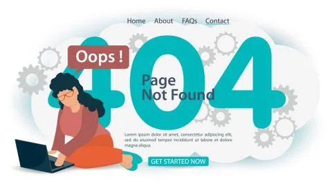 Oops 404 error page not found banner Internet connection problems girl with l Stockillustratie