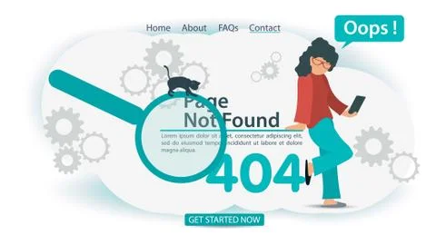 Oops 404 error page not found banner Internet connection problems girl with p Stockillustratie