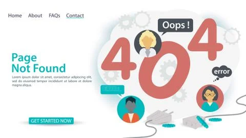 Oops 404 error page not found banner Internet connection problems icons of pe Stockillustratie