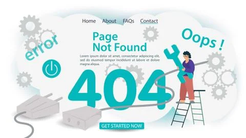 Oops 404 error page not found banner Internet connection problems man with la Stockillustratie