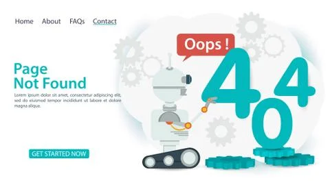 Oops 404 error page not found banner Internet connection problems robot click Stockillustratie