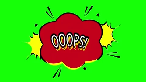 Oops comic red bubble explosion animation on green screen Stock Footage 314419418