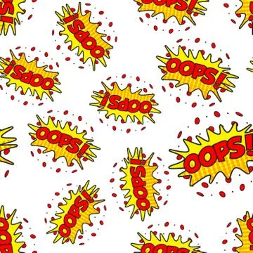 Oops comic sound effects seamless pattern background. Business flat vector il Stock Illustration