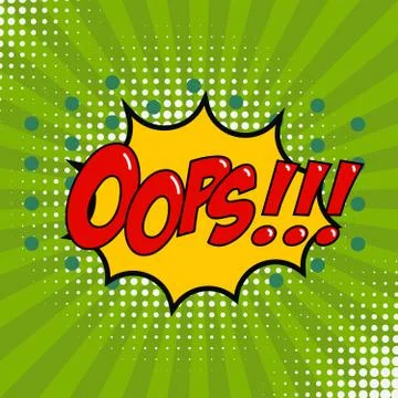 Oops! Comic style phrase on sunburst background. Design element Stock Illustration