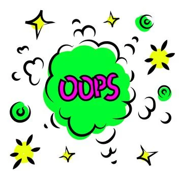 Oops comic text speech bubble vector green isolated on white. Sound effect bang 스톡 일러스트