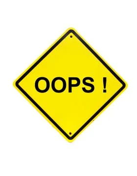 Oops error yellow sign on white background Stock Photos