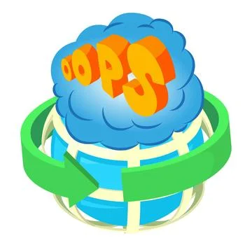 Oops icon isometric vector. Planet grid with green arrow and oops speech bubble イラスト素材
